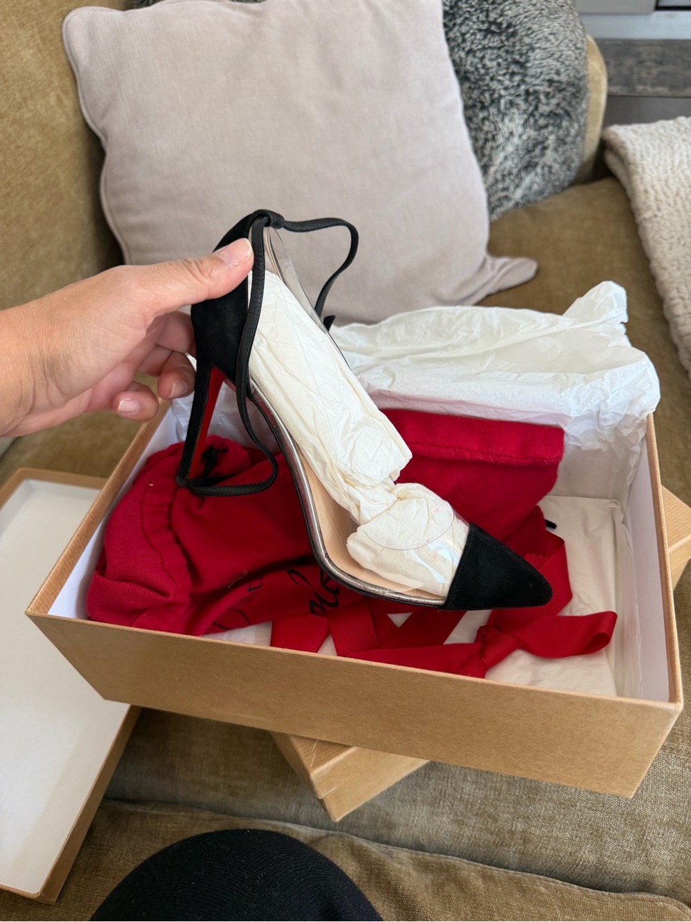Christian Louboutin Black Suede Pointed-Toe Lace-Up Stiletto with Red Sole